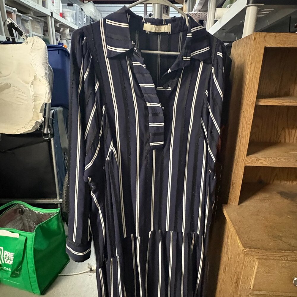 Tela Striped Long-Sleeve Dress, Size L